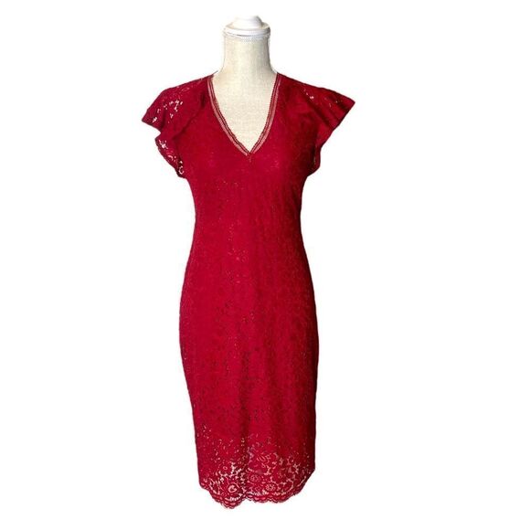 Express Red Lace Midi Dress - Picture 4 of 16